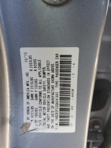 1HGCR2F52GA047683 - 2016 HONDA ACCORD SPORT SILVER photo 12