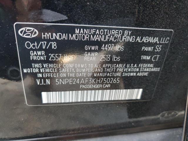 5NPE24AF3KH750265 - 2019 HYUNDAI SONATA SE BLACK photo 12