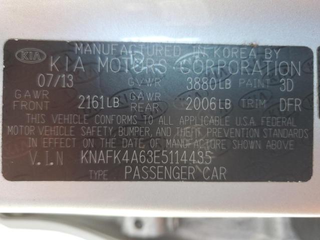 KNAFK4A63E5114435 - 2014 KIA FORTE LX SILVER photo 12