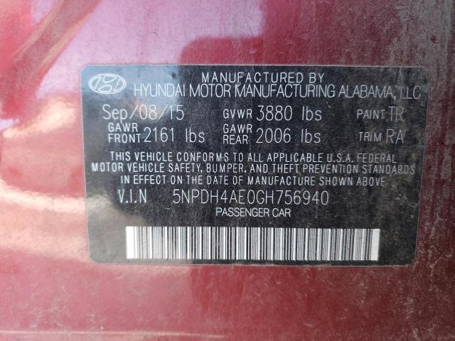 5NPDH4AE0GH756940 - 2016 HYUNDAI ELANTRA SE RED photo 12