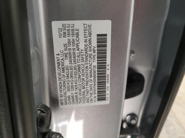 5FNYF6H50NB096726 - 2022 HONDA PILOT EXL SILVER photo 13