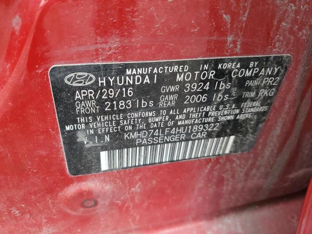 KMHD74LF4HU189322 - 2017 HYUNDAI ELANTRA SE RED photo 12