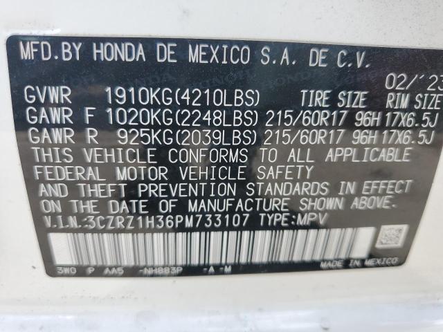 3CZRZ1H36PM733107 - 2023 HONDA HR-V LX WHITE photo 14