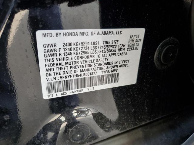 5FNYF7H54LB001877 - 2020 HONDA PASSPORT EXL BLACK photo 13