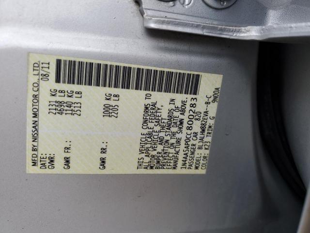 1N4AA5AP0CC800283 - 2012 NISSAN MAXIMA S SILVER photo 12