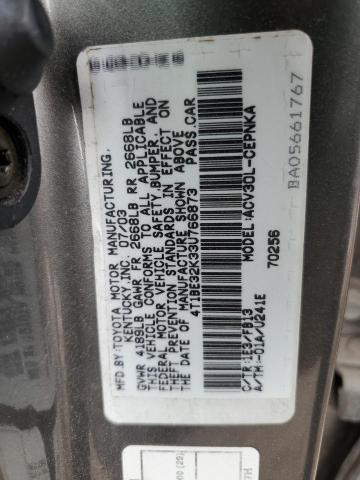 4T1BE32K33U766873 - 2003 TOYOTA CAMRY LE GRAY photo 12