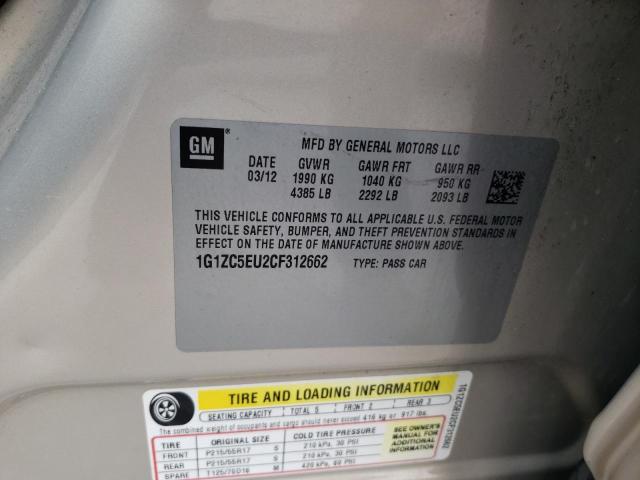 1G1ZC5EU2CF312662 - 2012 CHEVROLET MALIBU 1LT 银色 照片 12