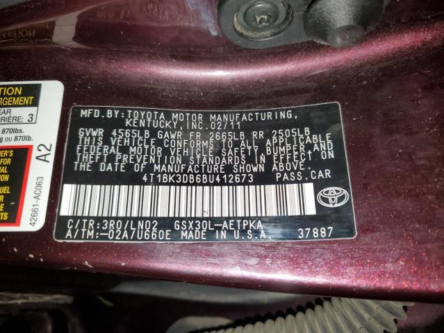 4T1BK3DB6BU412673 - 2011 TOYOTA AVALON BASE 栗色 照片 12