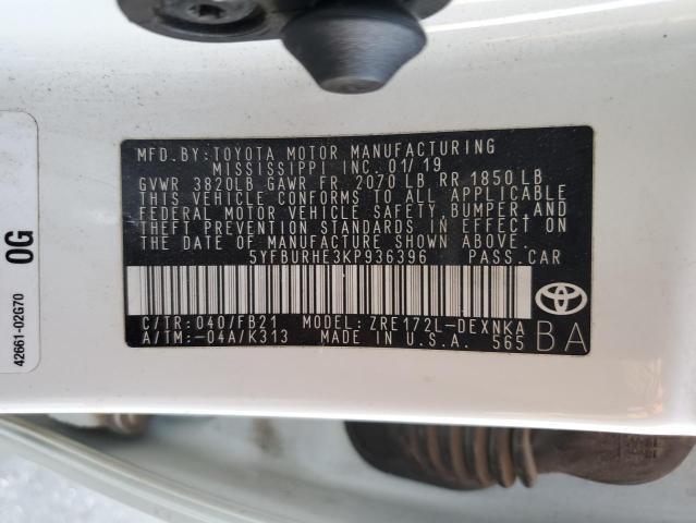 5YFBURHE3KP936396 - 2019 TOYOTA COROLLA L WHITE photo 13