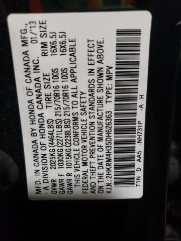 2HKRM4H35DH626363 - 2013 HONDA CR-V LX BLACK photo 14