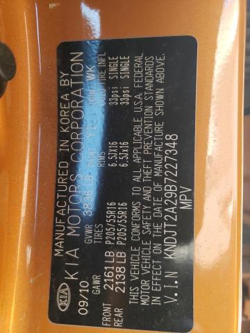 KNDJT2A29B7227348 - 2011 KIA SOUL + ORANGE photo 12