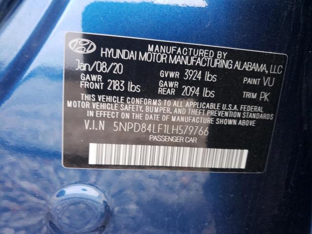 5NPD84LF1LH579766 - 2020 HYUNDAI ELANTRA SEL BLUE photo 12