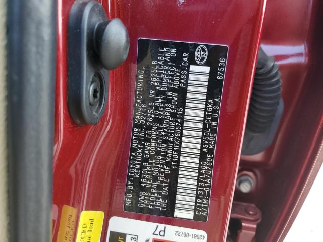 4T1BF1FK7GU574115 - 2016 TOYOTA CAMRY LE RED photo 13