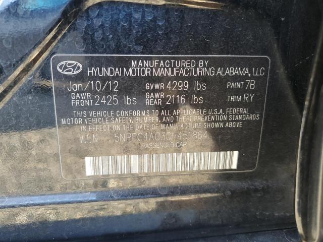 5NPEC4AC3CH451864 - 2012 HYUNDAI SONATA SE BLACK photo 13