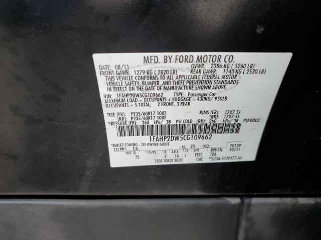 1FAHP2DW5CG109662 - 2012 FORD TAURUS SE BLACK photo 12