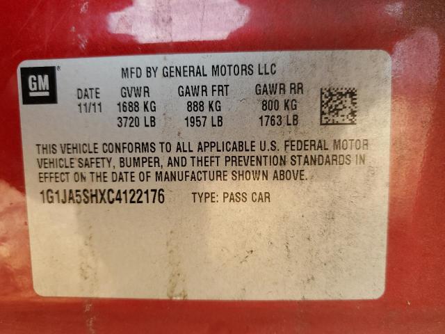 1G1JA5SHXC4122176 - 2012 CHEVROLET SONIC LS 红色 照片 13