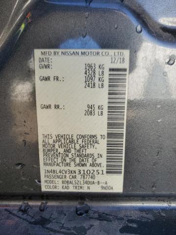 1N4BL4CV3KN310251 - 2019 NISSAN ALTIMA SR CHARCOAL photo 12