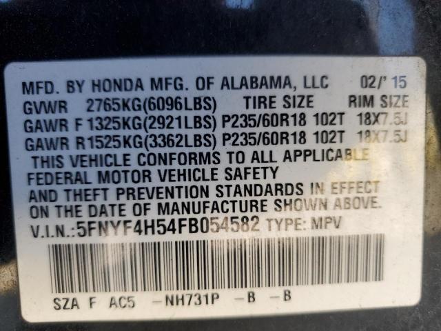 5FNYF4H54FB054582 - 2015 HONDA PILOT EXL BLACK photo 14