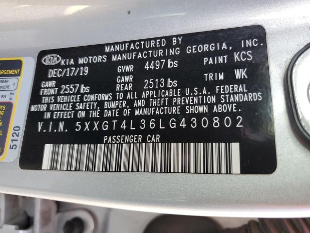 5XXGT4L36LG430802 - 2020 KIA OPTIMA LX SILVER photo 13