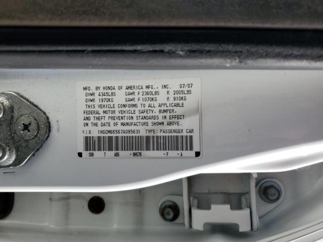 1HGCM66567A095631 - 2007 HONDA ACCORD EX WHITE photo 12