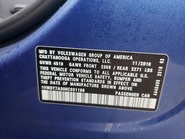 1VWDT7A30HC031198 - 2017 VOLKSWAGEN PASSAT R-LINE Mavi foto 12
