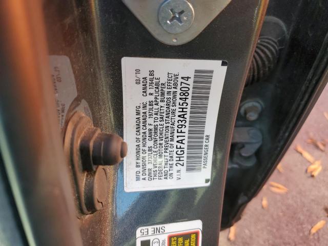 2HGFA1F93AH548074 - 2010 HONDA CIVIC EXL ნაცრისფერი ფოტო 12