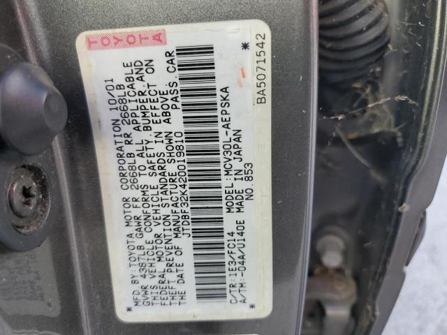 JTDBF32K420019810 - 2002 TOYOTA CAMRY LE GRAY photo 12