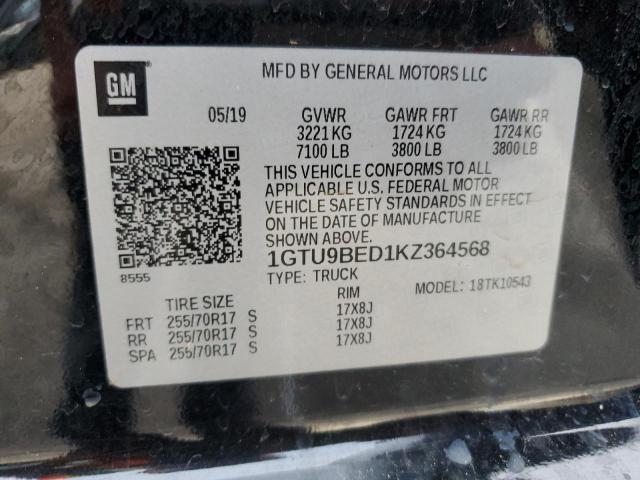 1GTU9BED1KZ364568 - 2019 GMC SIERRA K1500 SLE BLACK photo 12