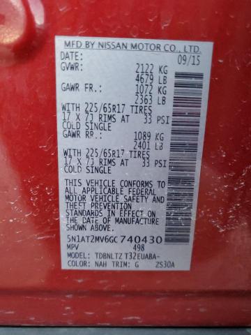 5N1AT2MV6GC740430 - 2016 NISSAN ROGUE S RED photo 13