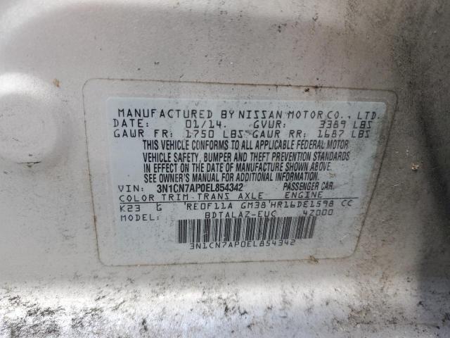 3N1CN7AP0EL854342 - 2014 NISSAN VERSA S SILVER photo 12