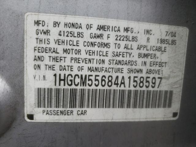 1HGCM55684A158597 - 2004 HONDA ACCORD EX SILVER photo 13