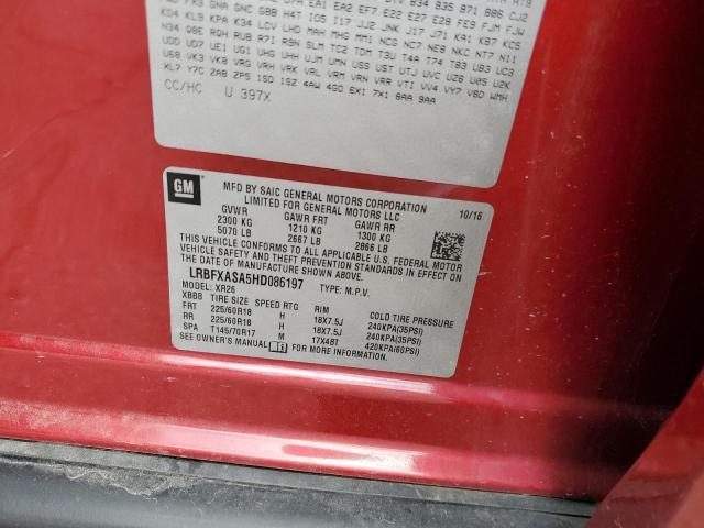 LRBFXASA5HD086197 - 2017 BUICK ENVISION PREFERRED BURGUNDY photo 12