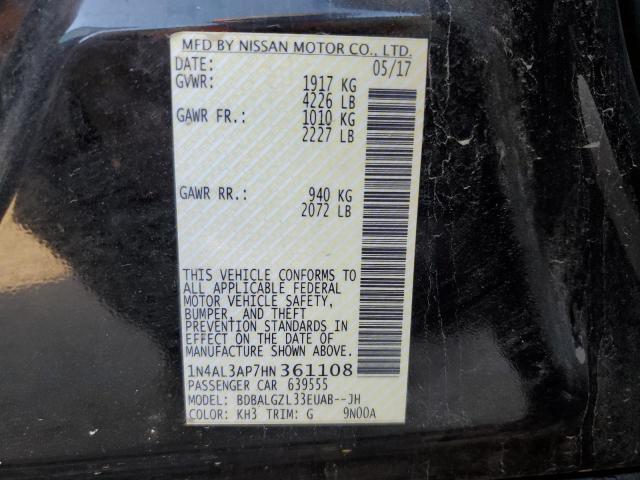 1N4AL3AP7HN361108 - 2017 NISSAN ALTIMA 2.5 BLACK photo 12