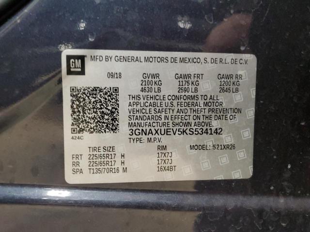 3GNAXUEV5KS534142 - 2019 CHEVROLET EQUINOX LT BLUE photo 13