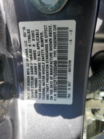 19XFC2F77GE055466 - 2016 HONDA CIVIC EX GRAY photo 12