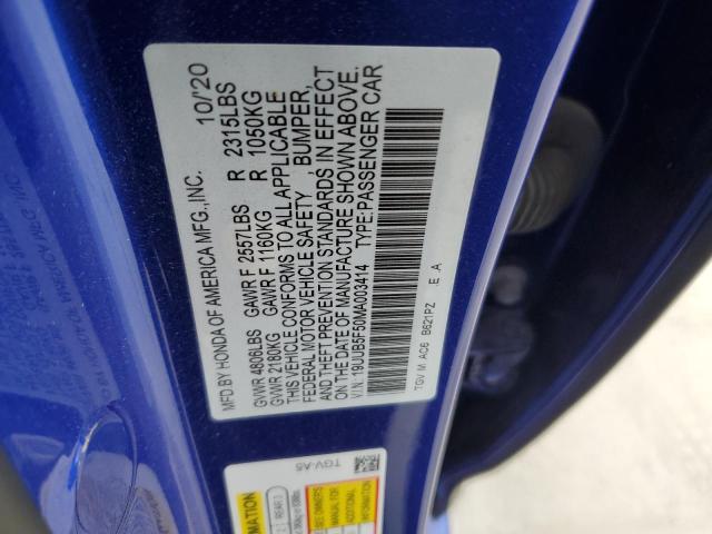 19UUB5F50MA003414 - 2021 ACURA TLX TECH A BLUE photo 12