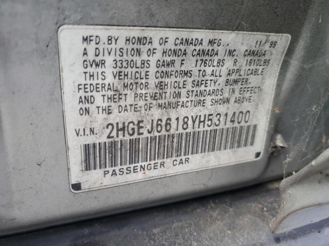 2HGEJ6618YH531400 - 2000 HONDA CIVIC BASE SILVER photo 12