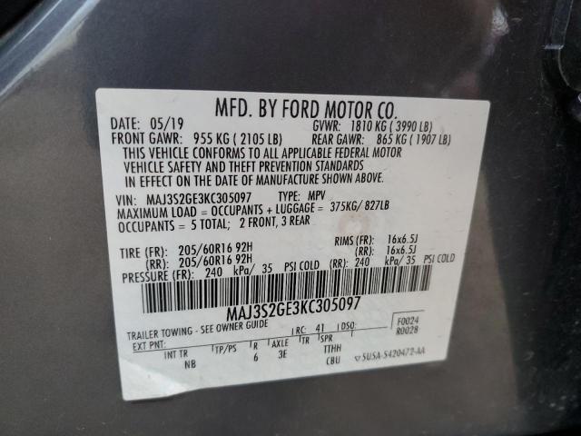 MAJ3S2GE3KC305097 - 2019 FORD ECOSPORT SE ნაცრისფერი ფოტო 13