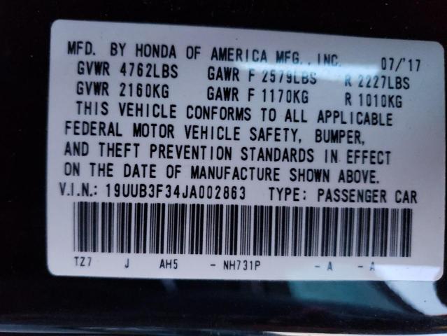 19UUB3F34JA002863 - 2018 ACURA TLX BLACK photo 12