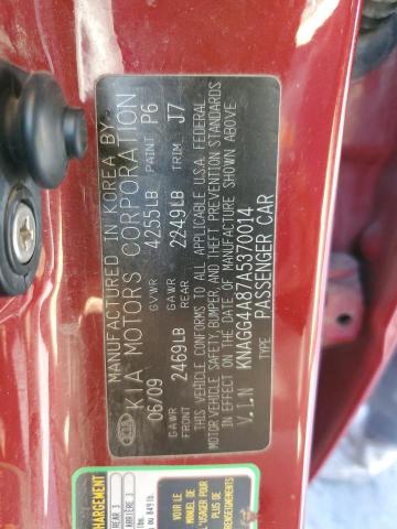 KNAGG4A87A5370014 - 2010 KIA OPTIMA LX RED photo 12