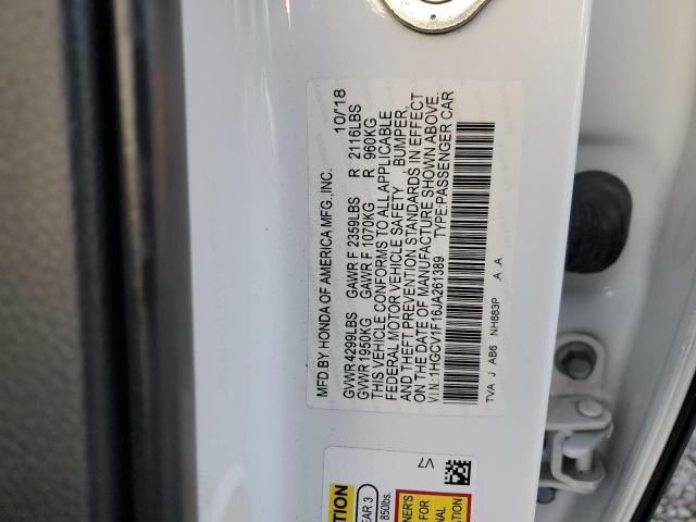 1HGCV1F16JA261389 - 2018 HONDA ACCORD LX WHITE photo 12