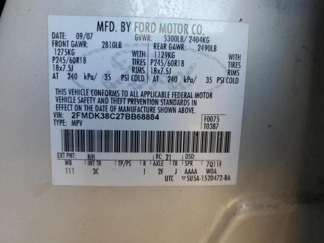 2FMDK38C27BB68884 - 2007 FORD EDGE SEL WHITE photo 12