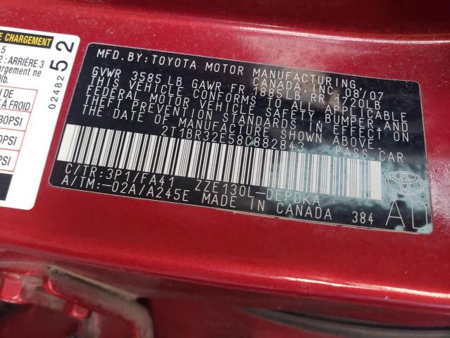 2T1BR32E58C882843 - 2008 TOYOTA COROLLA CE RED photo 13