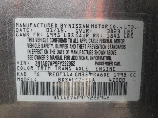 3N1AB7AP9FY222962 - 2015 NISSAN SENTRA S GRAY photo 12