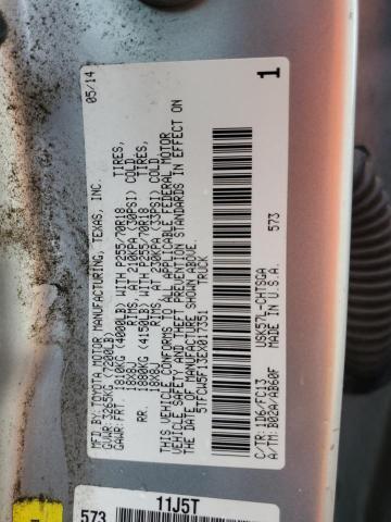 5TFCW5F13EX017351 - 2014 TOYOTA TUNDRA DOUBLE CAB SR/SR5 SILVER photo 12