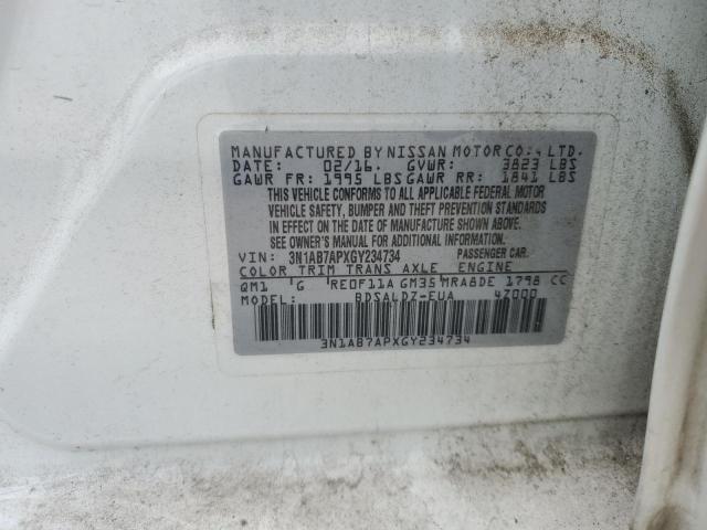 3N1AB7APXGY234734 - 2016 NISSAN SENTRA S WHITE photo 12