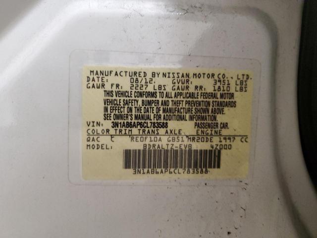 3N1AB6AP6CL783588 - 2012 NISSAN SENTRA 2.0 WHITE photo 12