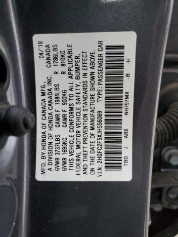 2HGFC2F5XJH556069 - 2018 HONDA CIVIC LX GRAY photo 12