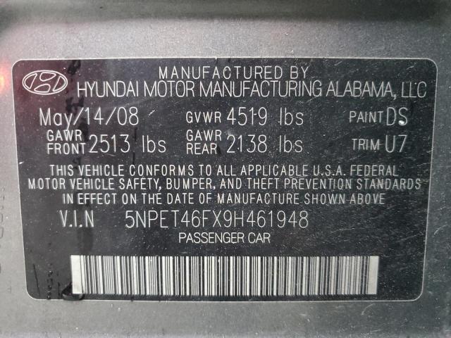 5NPET46FX9H461948 - 2009 HYUNDAI SONATA GLS GRAY photo 12