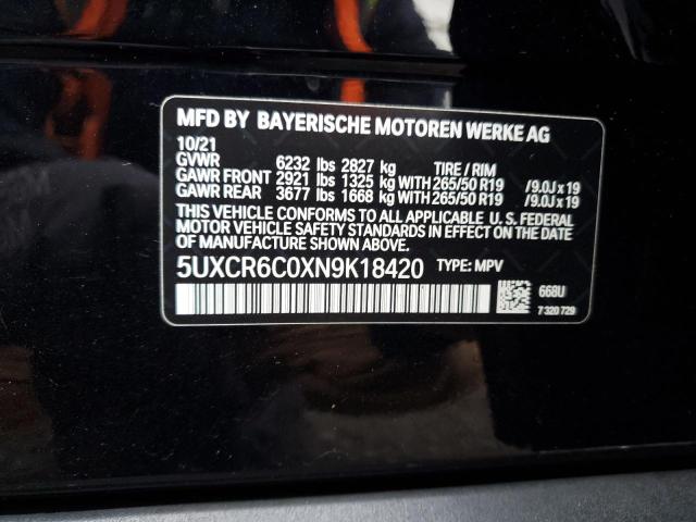 5UXCR6C0XN9K18420 - 2022 BMW X5 XDRIVE40I BLACK photo 12